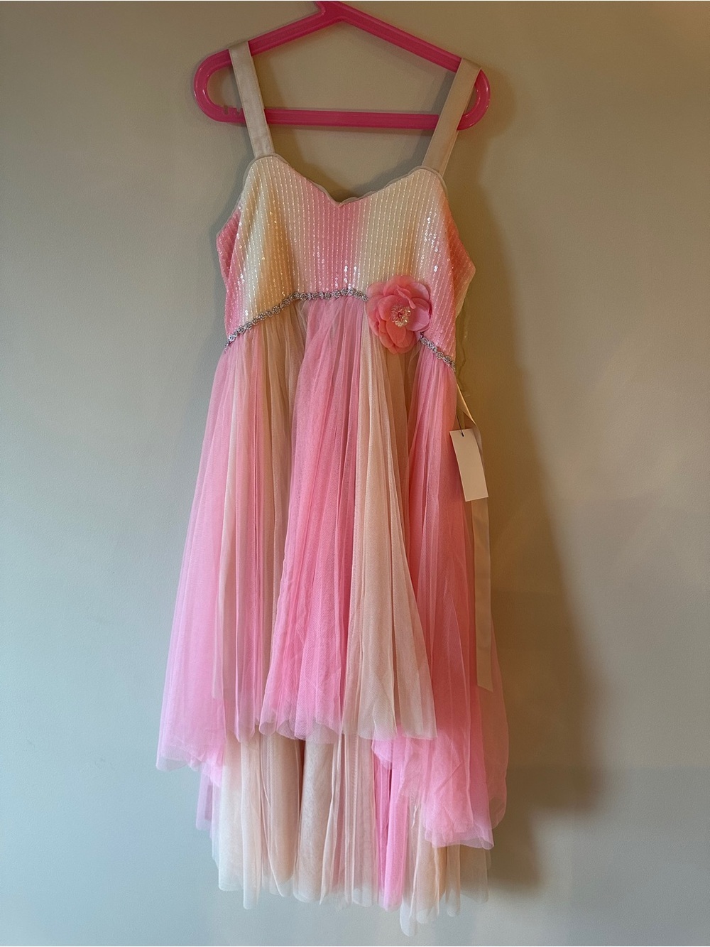Iris & Ivy NWT Girls Sparkle Ombré High-Low Party Dress Size 14 in pink